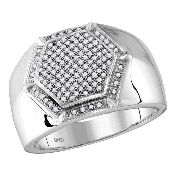 10kt White Gold Men's Round Diamond Hexagon Frame Cluster Ring 3/8 Cttw - FREE Shipping (US/CAN)-Gold & Diamond Rings-8-JadeMoghul Inc.