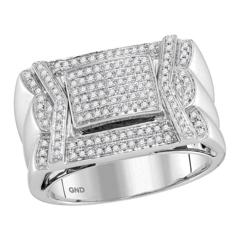 10kt White Gold Men's Round Diamond Indented Square Cluster Ring 1/2 Cttw - FREE Shipping (US/CAN)-Gold & Diamond Rings-8-JadeMoghul Inc.