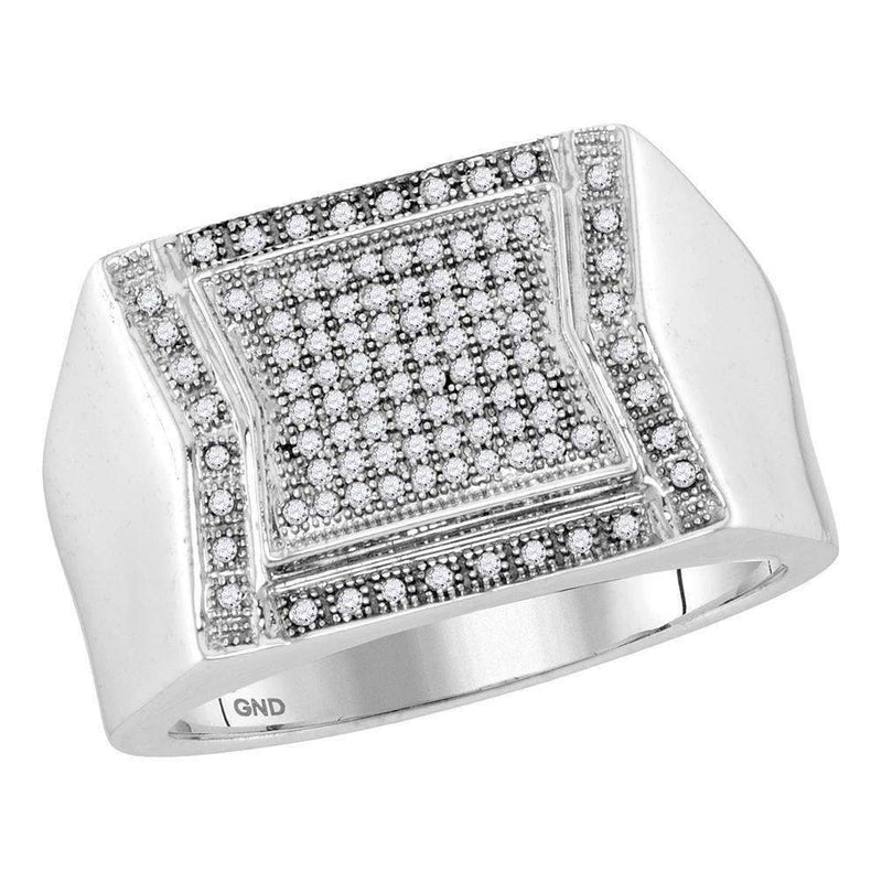 10kt White Gold Men's Round Diamond Indented Square Cluster Ring 1/3 Cttw - FREE Shipping (US/CAN)-Gold & Diamond Rings-8-JadeMoghul Inc.