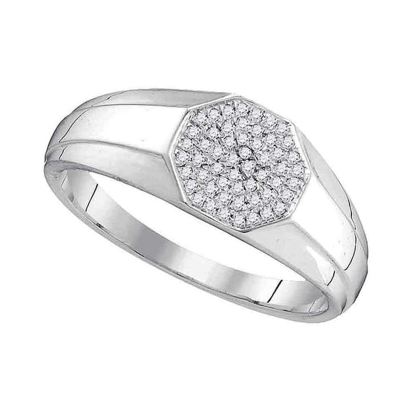 10kt White Gold Mens Round Diamond Octagon Cluster Ring 1/6 Cttw-Gold & Diamond Men Rings-9.5-JadeMoghul Inc.