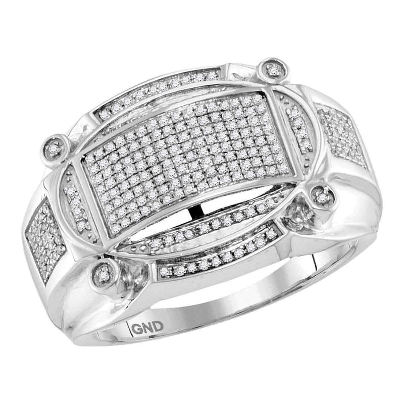 10kt White Gold Men's Round Diamond Oval Rectangle Cluster Ring 1/2 Cttw - FREE Shipping (US/CAN)-Gold & Diamond General-8-JadeMoghul Inc.