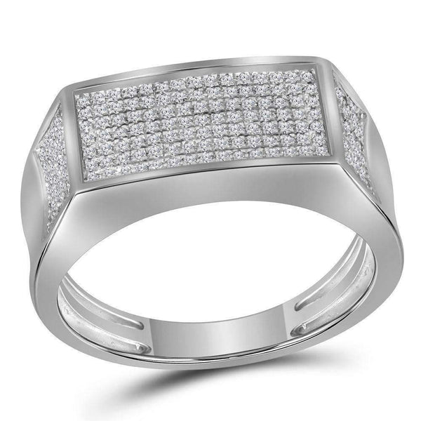 10kt White Gold Men's Round Diamond Rectangle Cluster Band Ring 1/3 Cttw - FREE Shipping (US/CAN)-Men's Rings-8-JadeMoghul Inc.