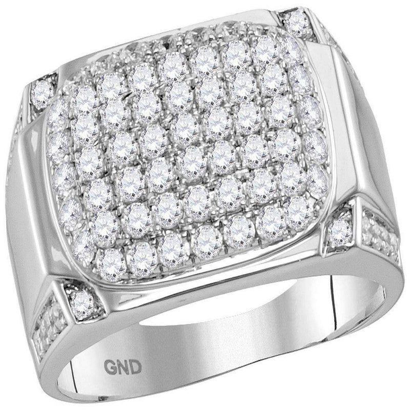 10kt White Gold Men's Round Diamond Rectangle Cluster Fashion Ring 2-1/10 Cttw - FREE Shipping (US/CAN)-Gold & Diamond General-8-JadeMoghul Inc.