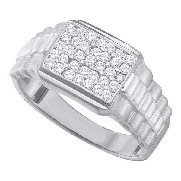10kt White Gold Men's Round Diamond Rectangle Cluster Ribbed Ring 1/2 Cttw - FREE Shipping (US/CAN)-Men's Rings-8.5-JadeMoghul Inc.