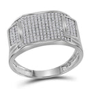 10kt White Gold Mens Round Diamond Rectangle Cluster Ring 1/2 Cttw-Gold & Diamond Men Rings-9.5-JadeMoghul Inc.