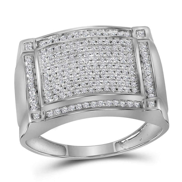 10kt White Gold Mens Round Diamond Rectangle Cluster Ring 1/2 Cttw-Gold & Diamond Rings-8.5-JadeMoghul Inc.