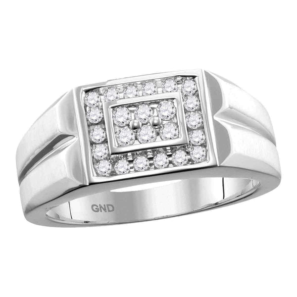 10kt White Gold Men's Round Diamond Rectangle Cluster Ring 3/8 Cttw - FREE Shipping (US/CAN)-Gold & Diamond Men Rings-8-JadeMoghul Inc.