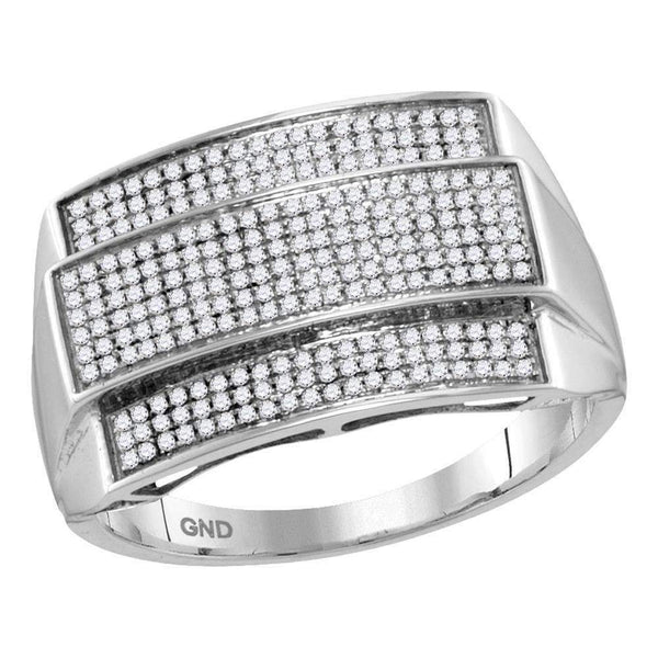 10kt White Gold Mens Round Diamond Rectangle Cluster Ring 3/8 Cttw-Gold & Diamond Rings-8.5-JadeMoghul Inc.