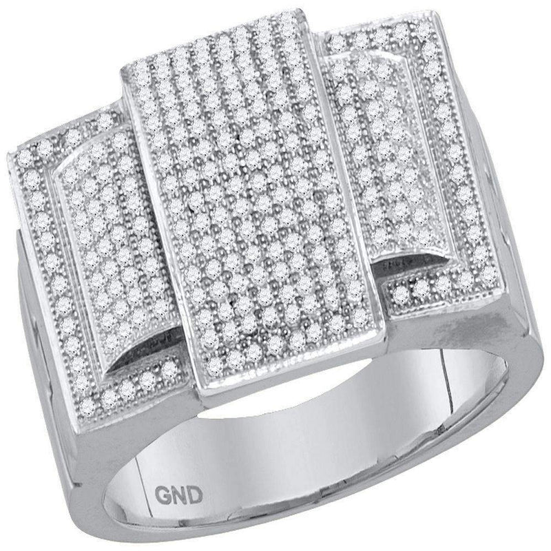 10kt White Gold Men's Round Diamond Rectangle Elevated Cluster Ring 3/4 Cttw - FREE Shipping (US/CAN)-Gold & Diamond Rings-8-JadeMoghul Inc.