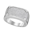 10kt White Gold Men's Round Diamond Rectangle Flat Cluster Ring 1/2 Cttw - FREE Shipping (US/CAN)-Gold & Diamond Men Rings-8-JadeMoghul Inc.