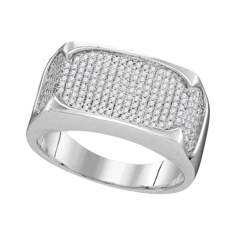 10kt White Gold Men's Round Diamond Rectangle Flat Cluster Ring 1/2 Cttw - FREE Shipping (US/CAN)-Gold & Diamond Men Rings-8-JadeMoghul Inc.