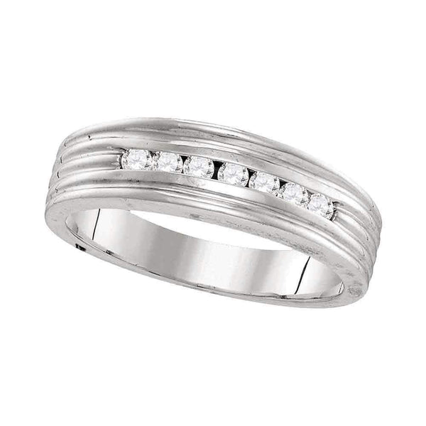10kt White Gold Men's Round Diamond Ribbed Wedding Band Ring 1/4 Cttw - FREE Shipping (US/CAN)-Gold & Diamond Wedding Jewelry-8-JadeMoghul Inc.