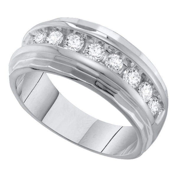 10kt White Gold Men's Round Diamond Ridged Edges Single Row Wedding Band Ring 1.00 Cttw - FREE Shipping (US/CAN)-Gold & Diamond Wedding Jewelry-8-JadeMoghul Inc.