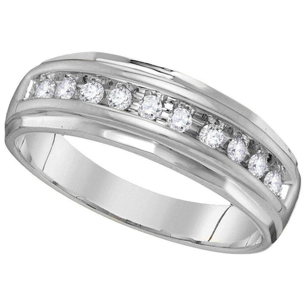 10kt White Gold Men's Round Diamond Single Row Grooved Wedding Band Ring 1/4 Cttw - FREE Shipping (US/CAN)-Gold & Diamond Wedding Jewelry-8-JadeMoghul Inc.