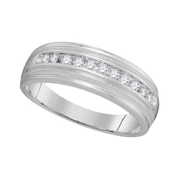 10kt White Gold Men's Round Diamond Single Row Milgrain Wedding Band Ring 1/4 Cttw - FREE Shipping (US/CAN)-Gold & Diamond Wedding Jewelry-9.5-JadeMoghul Inc.