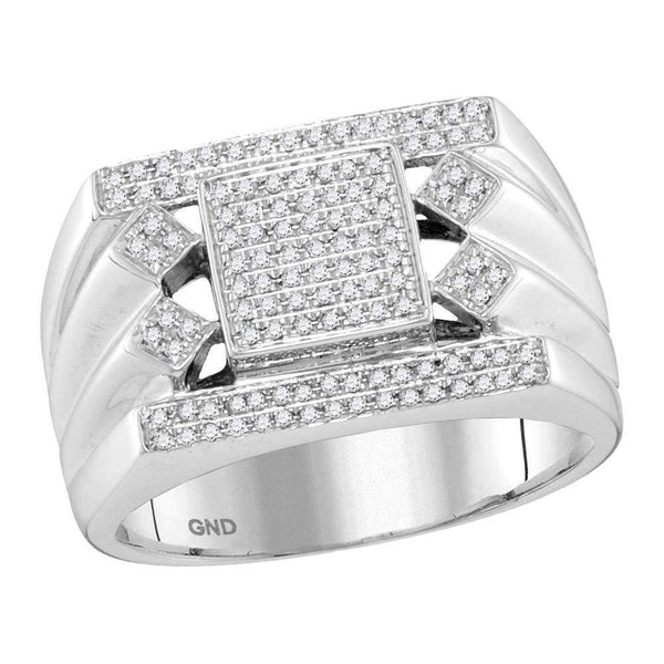 10kt White Gold Men's Round Diamond Square Center Cluster Ring 3/8 Cttw - FREE Shipping (US/CAN)-Gold & Diamond Rings-8-JadeMoghul Inc.