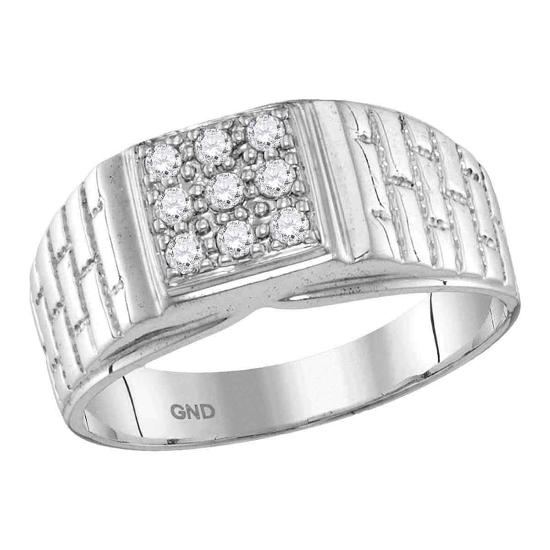 10kt White Gold Men's Round Diamond Square Cluster Brick Ring 1/4 Cttw - FREE Shipping (US/CAN)-Gold & Diamond Men Rings-8-JadeMoghul Inc.