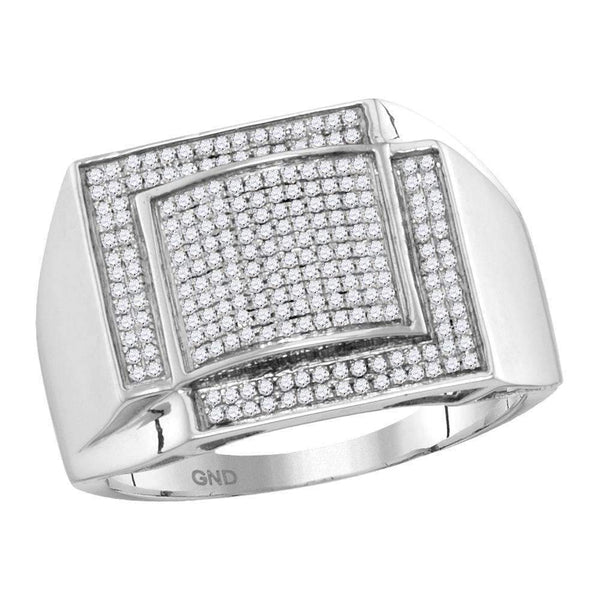 10kt White Gold Men's Round Diamond Square Cluster Ring 1/2 Cttw - FREE Shipping (US/CAN)-Men's Rings-8-JadeMoghul Inc.