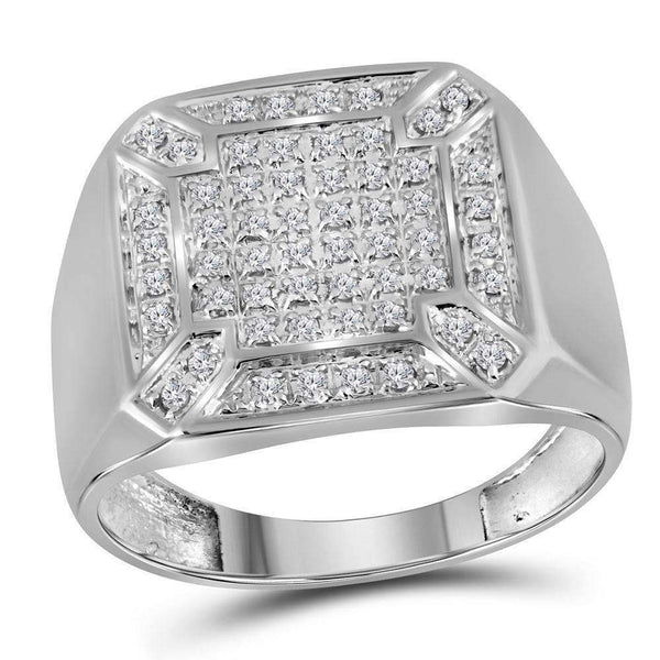10kt White Gold Mens Round Diamond Square Cluster Ring 1/3 Cttw-Gold & Diamond Men Rings-9.5-JadeMoghul Inc.