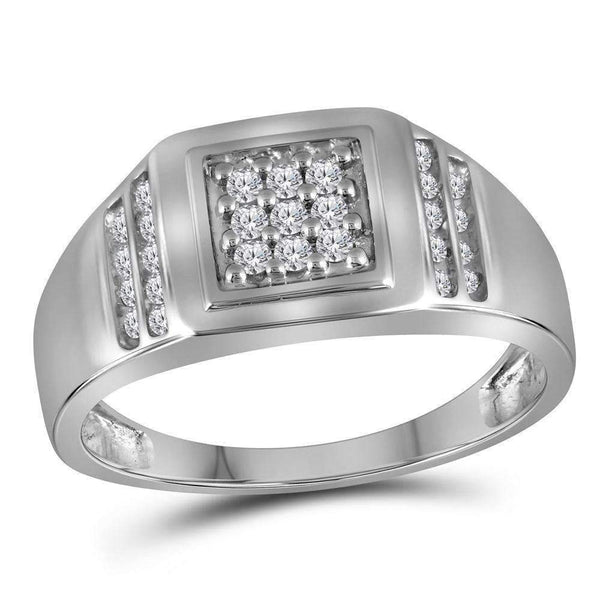 10kt White Gold Mens Round Diamond Square Cluster Ring 1/4 Cttw-Gold & Diamond Men Rings-12-JadeMoghul Inc.