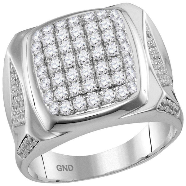10kt White Gold Men's Round Diamond Square Cluster Ring 2.00 Cttw - FREE Shipping (US/CAN)-Gold & Diamond Rings-8-JadeMoghul Inc.