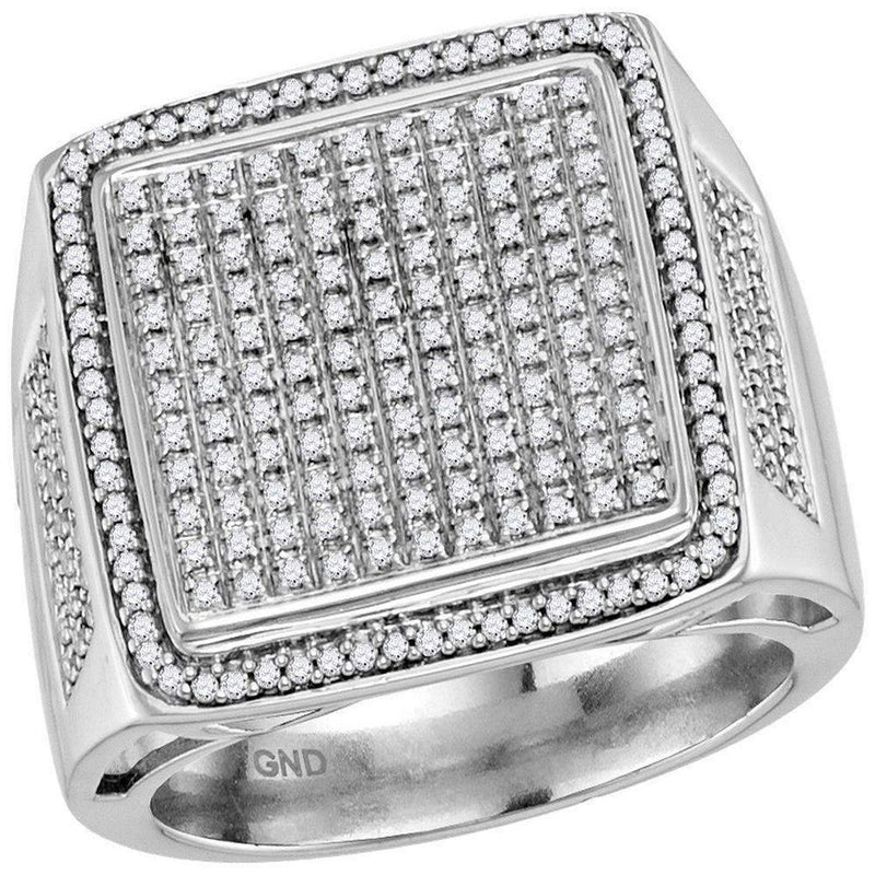 10kt White Gold Men's Round Diamond Square Cluster Ring 3/4 Cttw - FREE Shipping (US/CAN)-Gold & Diamond Rings-10.5-JadeMoghul Inc.