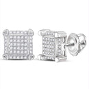 10kt White Gold Mens Round Diamond Square Cluster Stud Earrings 1-6 Cttw - FREE Shipping (US/CAN)-Gold & Diamond Men Earrings-JadeMoghul Inc.