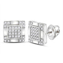 10kt White Gold Mens Round Diamond Square Cluster Stud Earrings 1-6 Cttw-Gold & Diamond Men Earrings-JadeMoghul Inc.