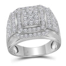 10kt White Gold Men's Round Diamond Square Frame Cluster Ring 2-1/2 Cttw - FREE Shipping (US/CAN)-Gold & Diamond Rings-9.5-JadeMoghul Inc.