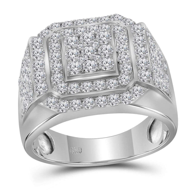 10kt White Gold Men's Round Diamond Square Frame Cluster Ring 2-1/2 Cttw - FREE Shipping (US/CAN)-Gold & Diamond Rings-9.5-JadeMoghul Inc.