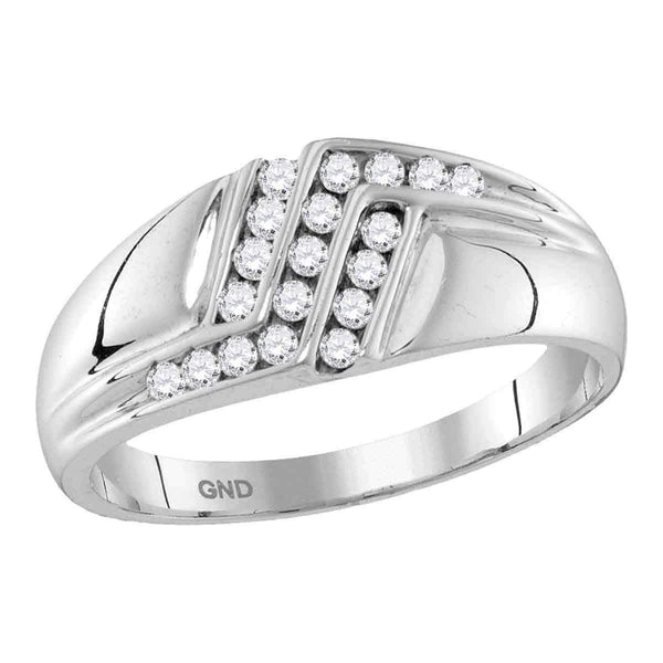 10kt White Gold Men's Round Diamond Triple Row Polished Band Ring 1/4 Cttw - FREE Shipping (US/CAN)-Gold & Diamond Men Rings-8.5-JadeMoghul Inc.