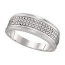 10kt White Gold Men's Round Diamond Triple Row Wedding Anniversary Band Ring 1/10 Cttw - FREE Shipping (US/CAN)-Gold & Diamond Wedding Jewelry-8-JadeMoghul Inc.