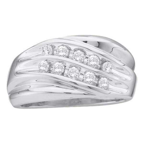 10kt White Gold Men's Round Diamond Wedding Anniversary Band Ring 1/2 Cttw - FREE Shipping (US/CAN)-Gold & Diamond Wedding Jewelry-9-JadeMoghul Inc.