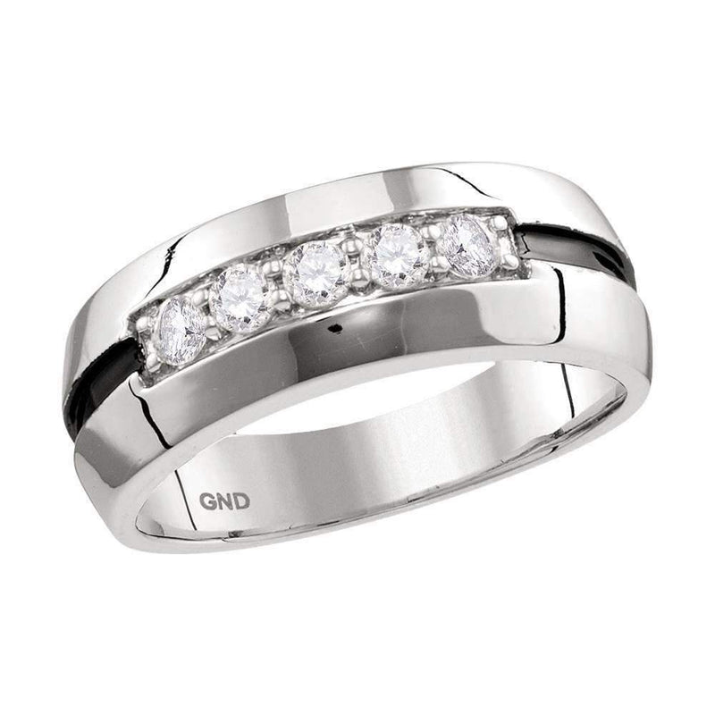 10kt White Gold Men's Round Diamond Wedding Black Groove Band Ring 1/2 Cttw - FREE Shipping (US/CAN)-Gold & Diamond Wedding Jewelry-8-JadeMoghul Inc.