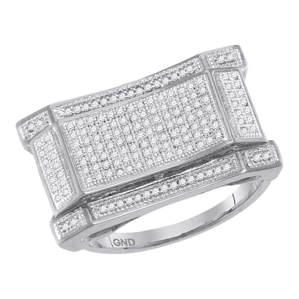 10kt White Gold Men's Round Pave-set Diamond Concave Rectangle Cluster Ring 1/2 Cttw - FREE Shipping (US/CAN)-Gold & Diamond Rings-8-JadeMoghul Inc.