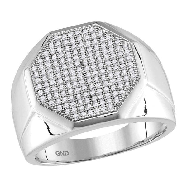 10kt White Gold Men's Round Pave-set Diamond Octagon Cluster Ring 1/2 Cttw - FREE Shipping (US/CAN)-Gold & Diamond Rings-8-JadeMoghul Inc.
