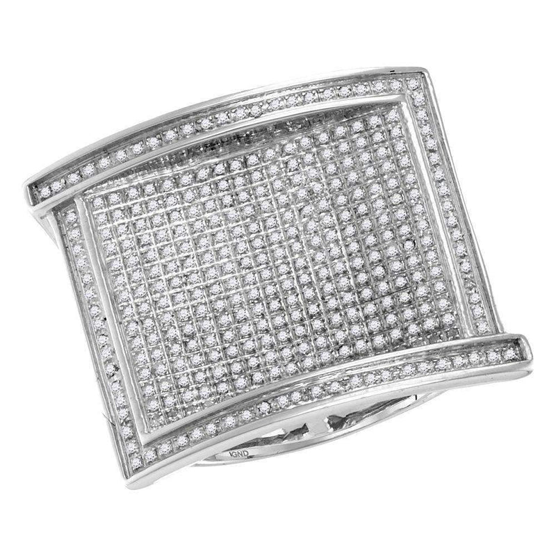 10kt White Gold Men's Round Pave-set Diamond Rectangle Cluster Ring 1.00 Cttw - FREE Shipping (US/CAN)-Gold & Diamond Rings-8-JadeMoghul Inc.