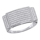 10kt White Gold Men's Round Pave-set Diamond Rectangle Cluster Ring 1/2 Cttw - FREE Shipping (US/CAN)-Gold & Diamond Rings-8-JadeMoghul Inc.