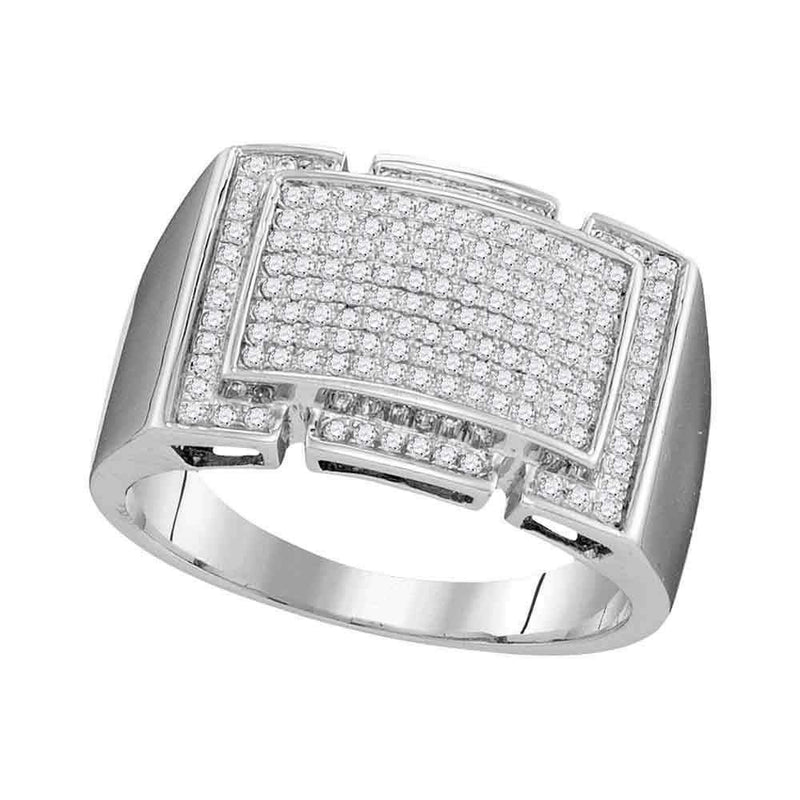 10kt White Gold Men's Round Pave-set Diamond Rectangle Cluster Ring 1/2 Cttw - FREE Shipping (US/CAN)-Gold & Diamond Rings-8-JadeMoghul Inc.