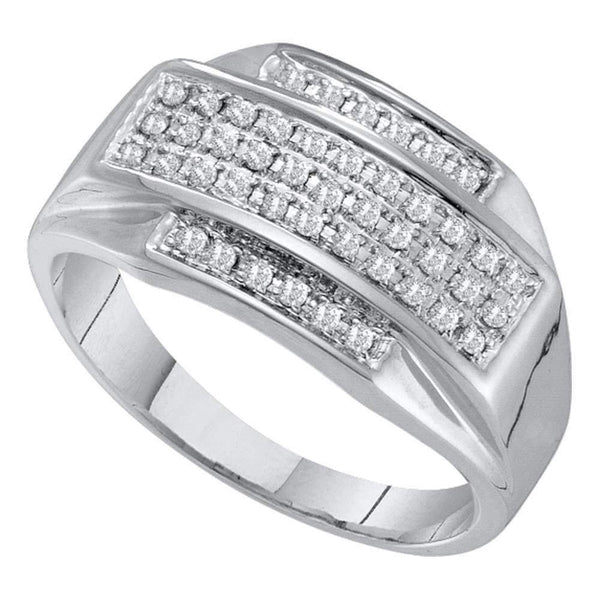 10kt White Gold Men's Round Pave-set Diamond Rectangle Cluster Ring 1/3 Cttw - FREE Shipping (US/CAN)-Gold & Diamond Men Rings-8-JadeMoghul Inc.