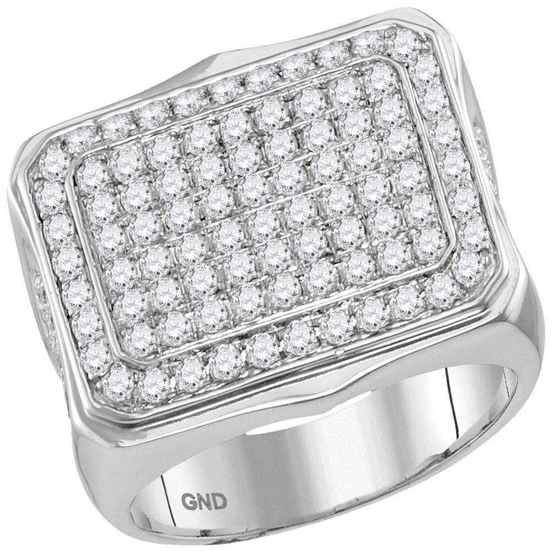 10kt White Gold Men's Round Pave-set Diamond Rectangle Cluster Ring 2-3/4 Cttw - FREE Shipping (US/CAN)-Gold & Diamond Rings-8-JadeMoghul Inc.