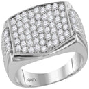 10kt White Gold Men's Round Pave-set Diamond Rectangle Cluster Ring 2.00 Cttw - FREE Shipping (US/CAN)-Gold & Diamond Rings-8-JadeMoghul Inc.