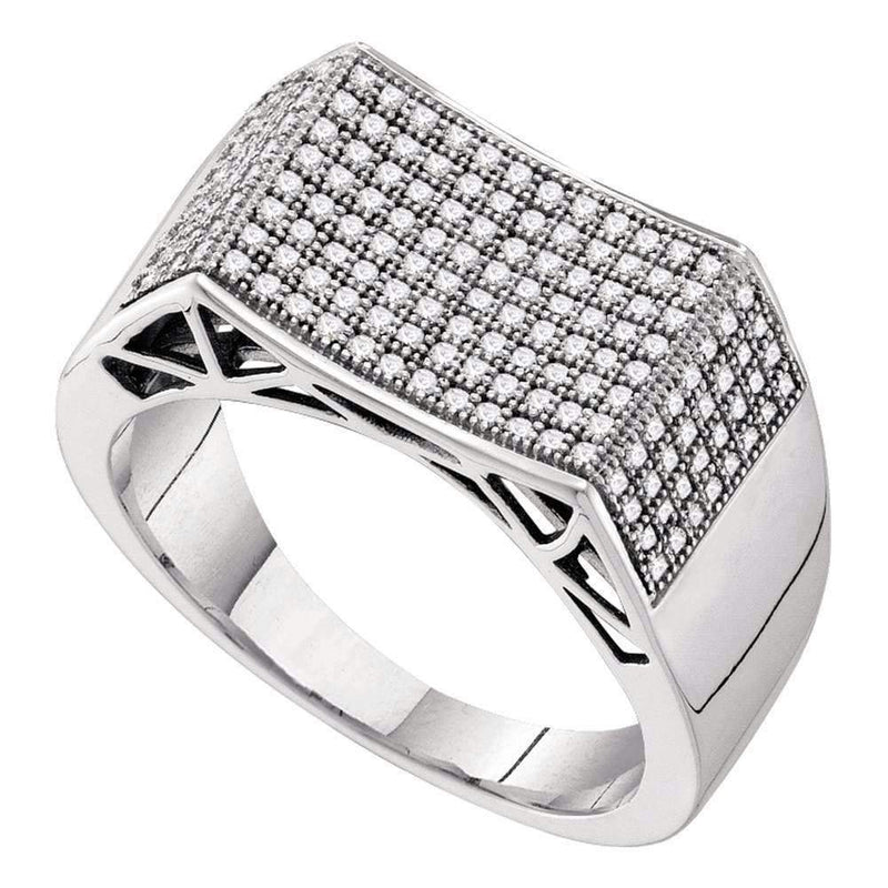 10kt White Gold Men's Round Pave-set Diamond Rectangle Concave Cluster Ring 1/2 Cttw - FREE Shipping (US/CAN)-Gold & Diamond General-8-JadeMoghul Inc.