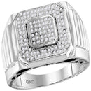 10kt White Gold Men's Round Pave-set Diamond Square Cluster Ring 1/3 Cttw - FREE Shipping (US/CAN)-Gold & Diamond Rings-12.5-JadeMoghul Inc.