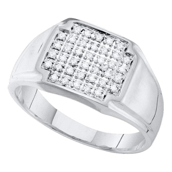 10kt White Gold Men's Round Pave-set Diamond Square Cluster Ring 1/4 Cttw - FREE Shipping (US/CAN)-Gold & Diamond Men Rings-8-JadeMoghul Inc.