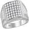 10kt White Gold Men's Round Pave-set Diamond Square Cluster Textured Ring 2-1/4 Cttw - FREE Shipping (US/CAN)-Gold & Diamond Rings-8-JadeMoghul Inc.