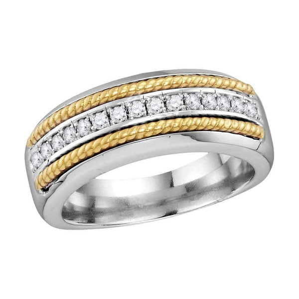 10kt White Gold Men's Round Pave-set Diamond Yellow-tone Rope Wedding Band 3/8 Cttw - FREE Shipping (US/CAN)-Gold & Diamond Wedding Jewelry-8-JadeMoghul Inc.