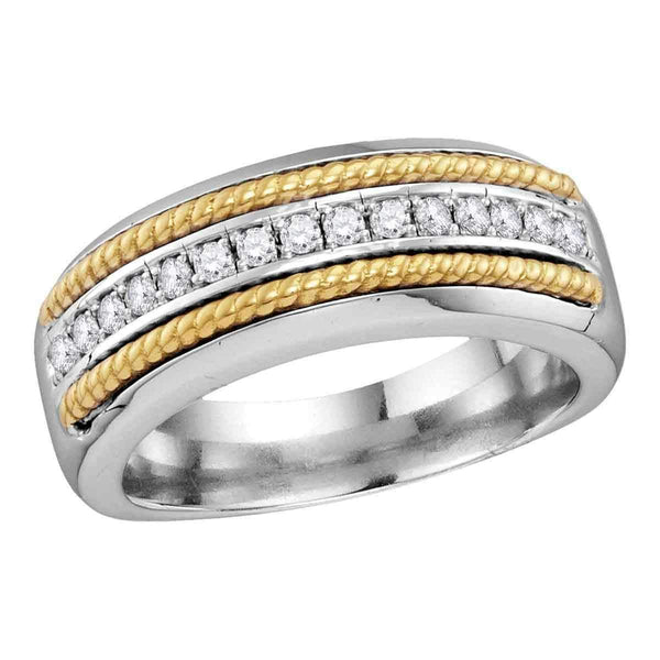 10kt White Gold Men's Round Pave-set Diamond Yellow-tone Rope Wedding Band 3/8 Cttw - FREE Shipping (US/CAN)-Wedding Jewelry-8-JadeMoghul Inc.