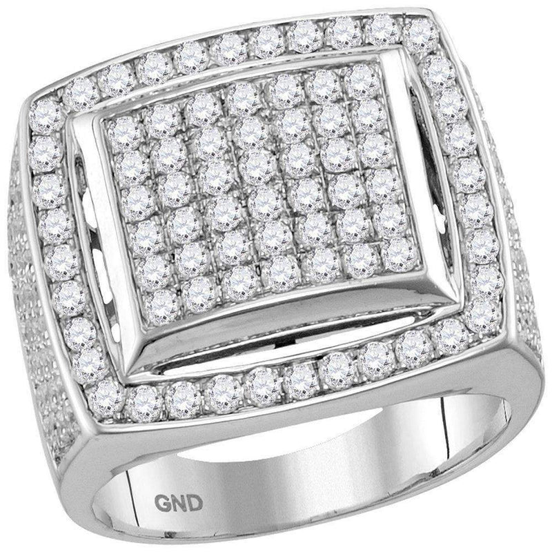 10kt White Gold Men's Round Prong-set Diamond Square Frame Cluster Ring 3-1/10 Cttw - FREE Shipping (US/CAN)-Gold & Diamond Rings-8-JadeMoghul Inc.