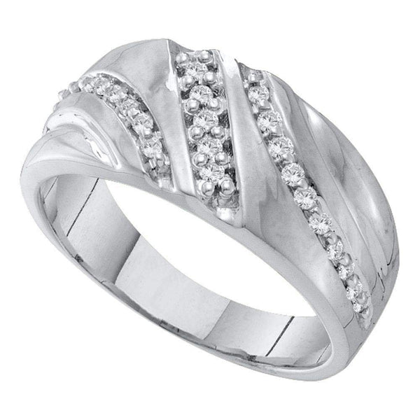 10kt White Gold Men's Round Prong-set Diamond Triple Row Wedding Band 1/4 Cttw - FREE Shipping (US/CAN)-Gold & Diamond Wedding Jewelry-8-JadeMoghul Inc.